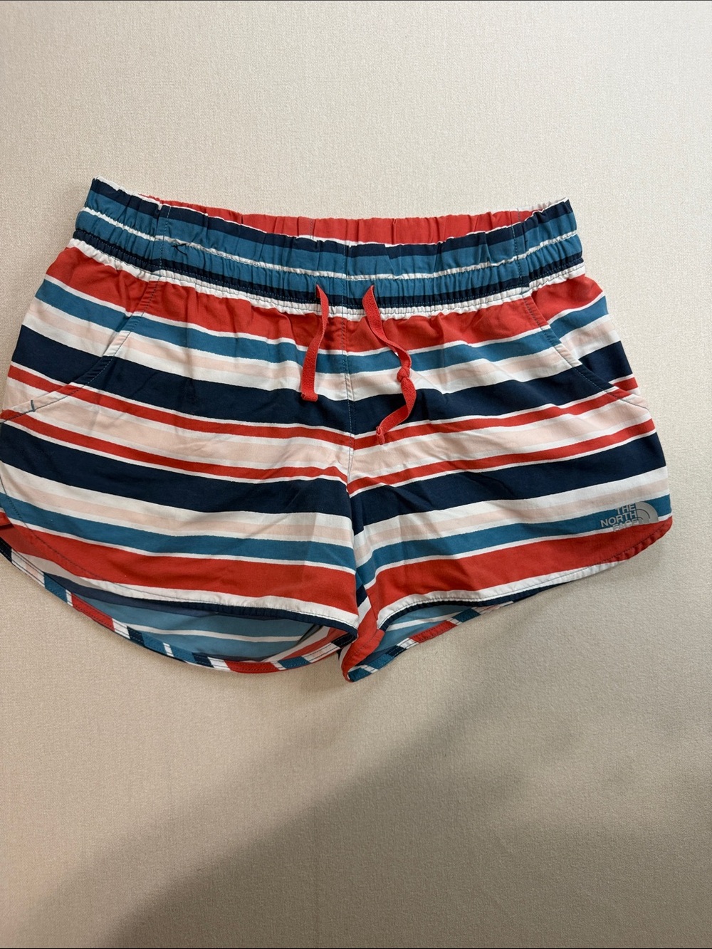 The North Face Women's Red, Navy & Light Blue Striped Athletic Shorts